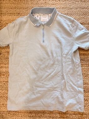 Denim & Flower Light Blue Zip Polo Tee